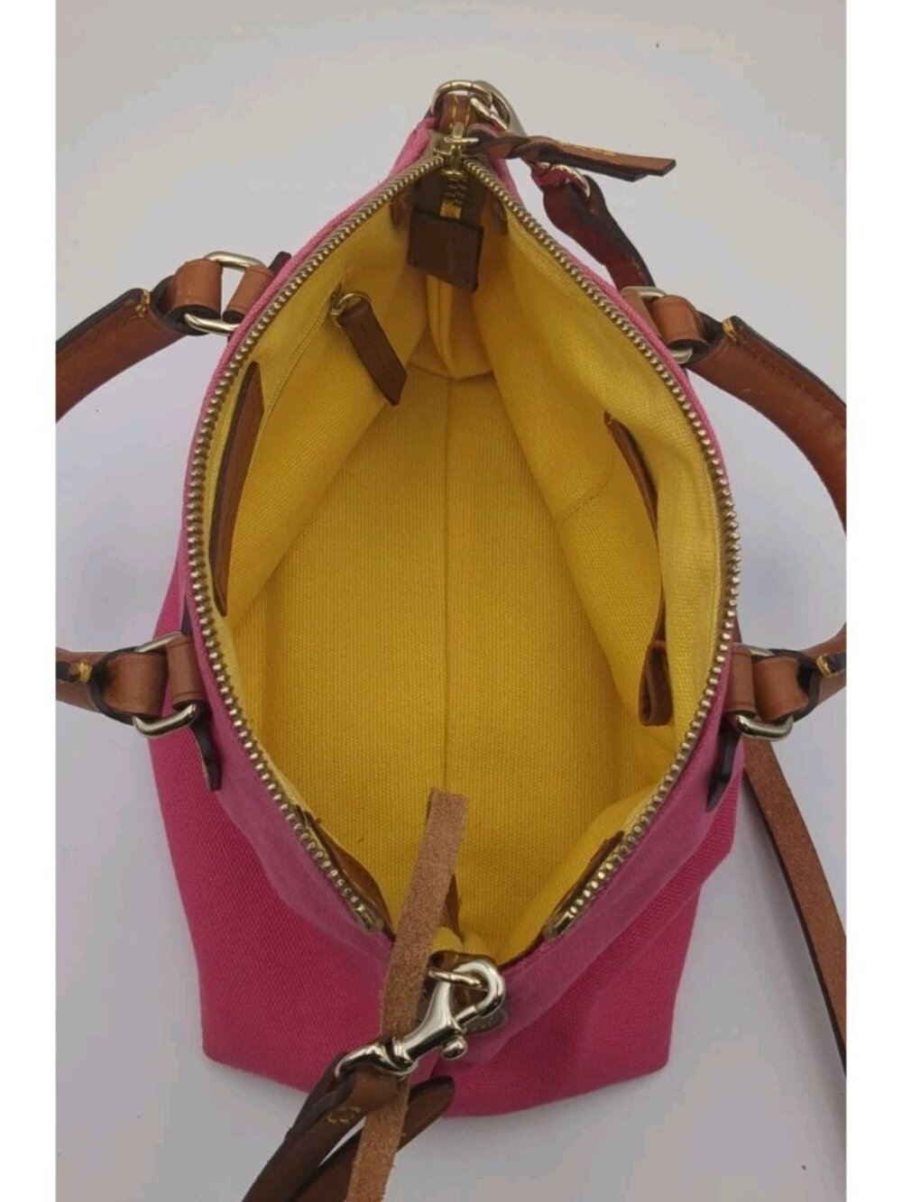 Dooney & Bourke Pink Canvas Vacchetta Leather Mini Juliette Satchel Crossbody - Picture 8 of 13